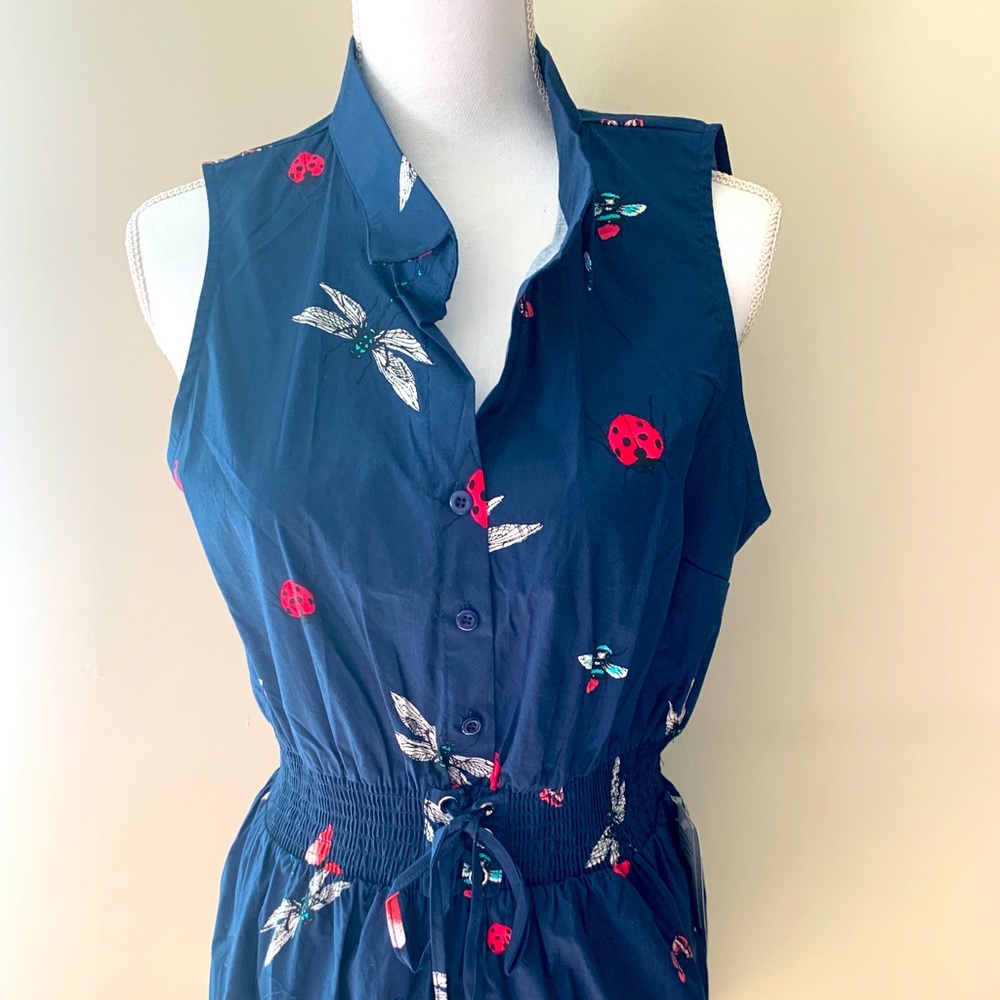 Cotton Sleeveless Button Front Shirtdress